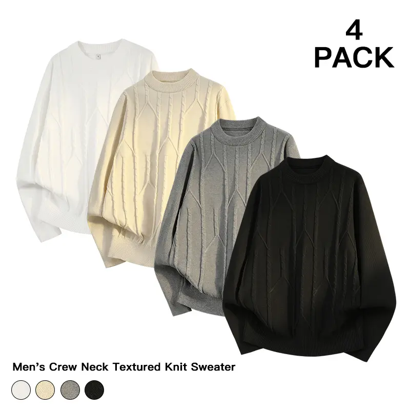 Men Crew Neck Textured Cable Knit Sweater 4 Pack Fall Winter Outfit Essential Old Money Aesthetic#SohoChic