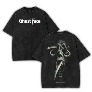 Ghost Face Scream Horror Premium Acid Wash T-Shirt, Halloween Merch Friday The 13th Merch, 80s Horror T-shirt, Slasher Movie Apparel For Fans