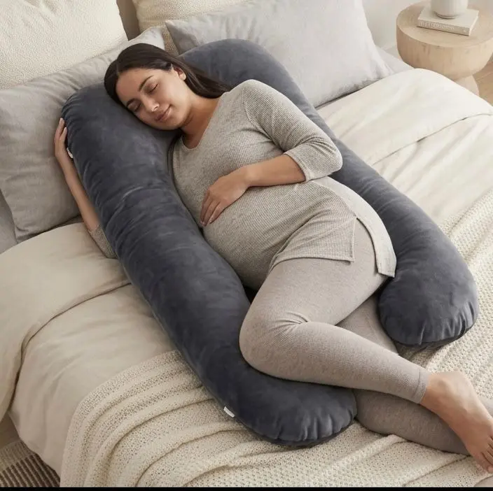 55 inches Pregnancy Pillows for Sleeping, U Shaped Maternity Full Body Pillow for Pregnant Women with Hip, Leg, Back, Belly Support, Washable Velour Cover Included