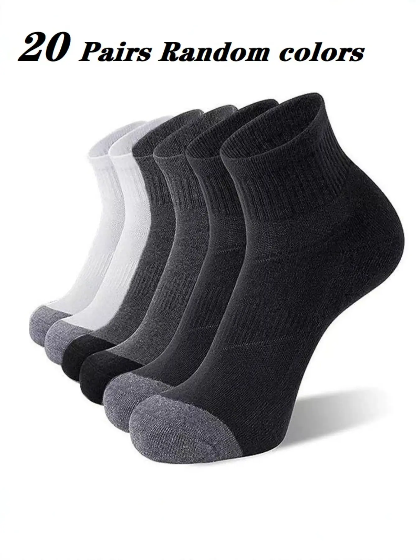20 Pairs Men's Sporty Ankle Socks, Large Size Breathable Sweat-Wicking Anti-Odor Basketball Socks, Random Colors