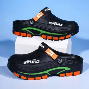 Summer men's new sandals, sports and leisure shoes, flip flops with toe caps, one shoe for two, thick soled perforated shoes for playing in the water, beach shoes