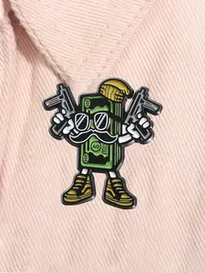 Cartoon Money Gangster Enamel Pin Dollar Bill with Gun Humanized Alloy Brooch Lapel Backpack Badge Fashion Jewelry Accessories Gift for Friends
