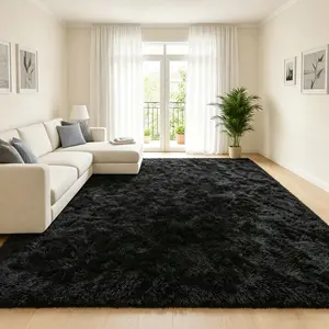 BLIOWL Black Shaggy Area Rug - Ultra Soft Cloud Fluffy Plush, Easy Clean Indoor Rug for Living Room, Ideal Father’s Day Gift with Room Decor & Apartment Accessories Appeal