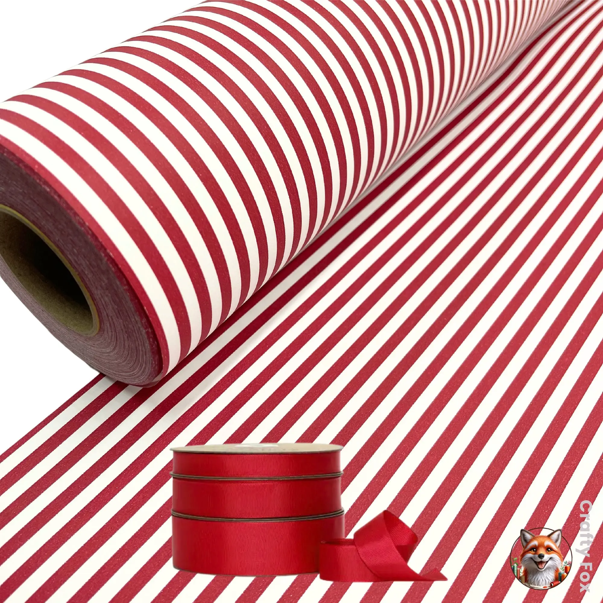 Red Candy Stripe Gift Wrapping Paper - 80gsm | 60cm Wide , Best of gift, Meaningful gift. (Get 1 paper cutter when buying any 5 rolls)
