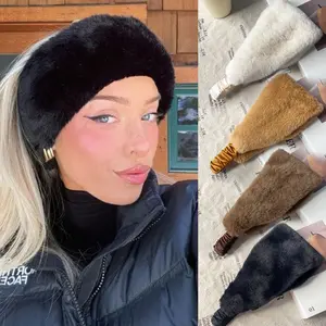 AWAYTR Faux Fur Headbands For Women with Elastic Band Winter Earwarmer Earmuff Hair band for Cold Weather Furry Costume