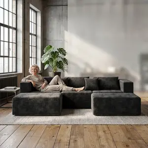 High-end corduroy U-shaped modular sofa, modern convertible combination sofa bed with a rest area, space-saving living room sofa, shipped using three compressed boxes.
