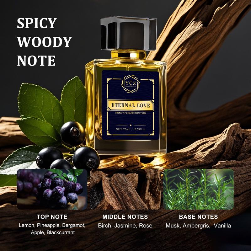 YCZ Eternal Love Perfume 2.6oz 75ml Aromatic Adjustable Concentration Fragrance with Musk Ambergris Jasmine Rose Patchouli Fruity Notes Vanilla Scent Eau De Parfume for Daily Use