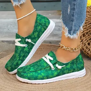 Women'S Four Leaf Clover Print Loafers, Soft Sole Lightweight Slip On Shoes, Low-top St. Patrick'S Day Shoes cowboy boots