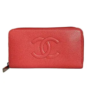 Pre-owned CHANEL Caviar Leather Small Leather Goods Coco Mark Long Wallet CHA.S.1009 (Orange)