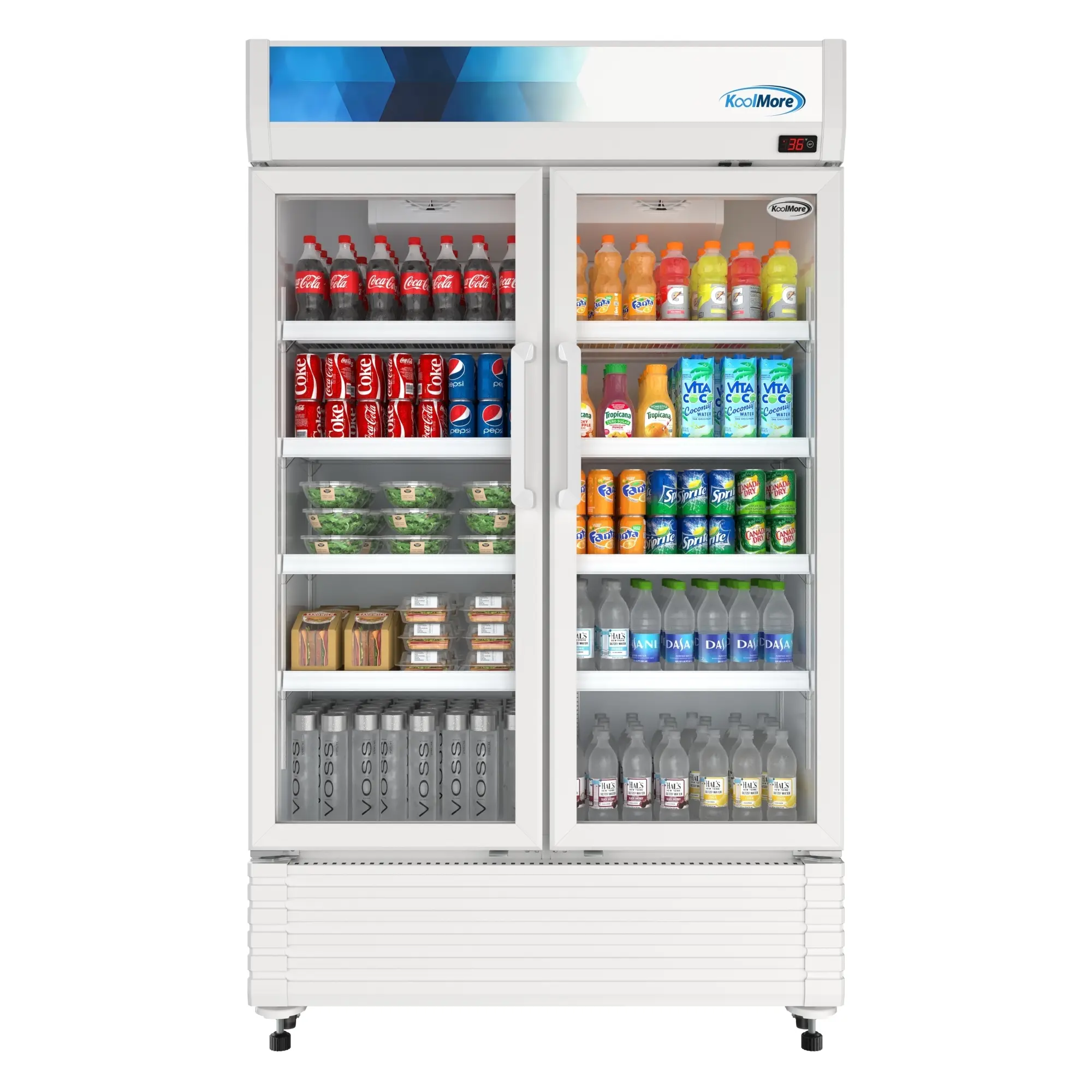 47 in. Commercial 2-Glass Door Merchandiser Refrigerator, 29 cu. ft. in White (KM-MDR-2GD-47)