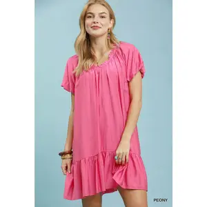 Umgee Ruffle Hem Shift Mini Dress
