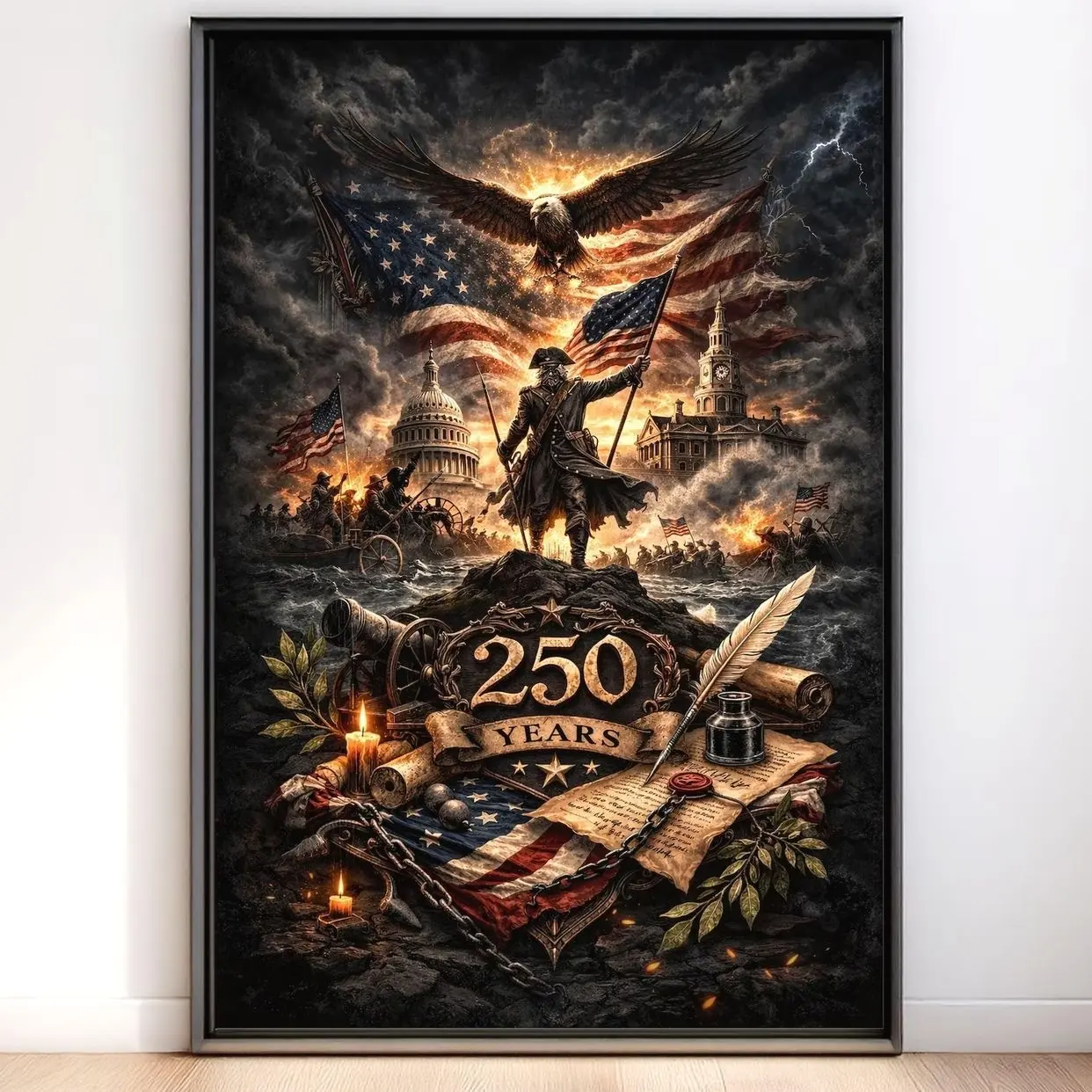 America 250th Anniversary Poster, Revolutionary War Decor, Patriotic USA Wall Art, 1776 Independence Print
