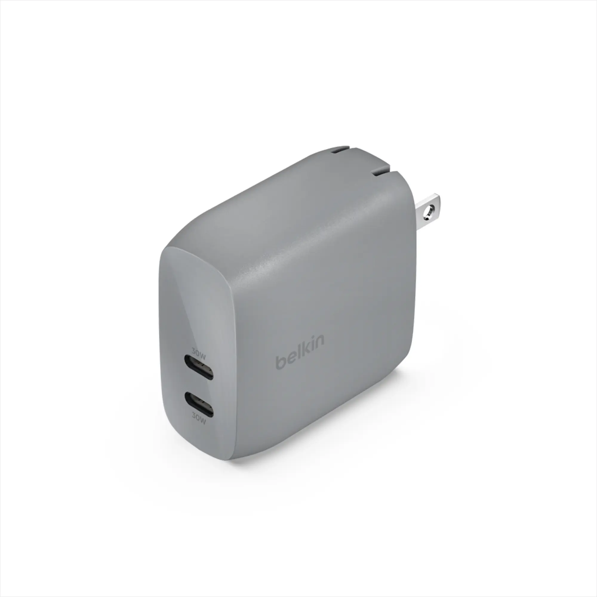 Belkin BoostCharge Dual USB-C Wall Charger with PPS 60Wâ€¯for Apple iPhone 16, iPad, Samsung Galaxy S25, Google Pixel, Nintendo Switch 2 - Compatible w/C to Lightning & C to C Cables - Gray