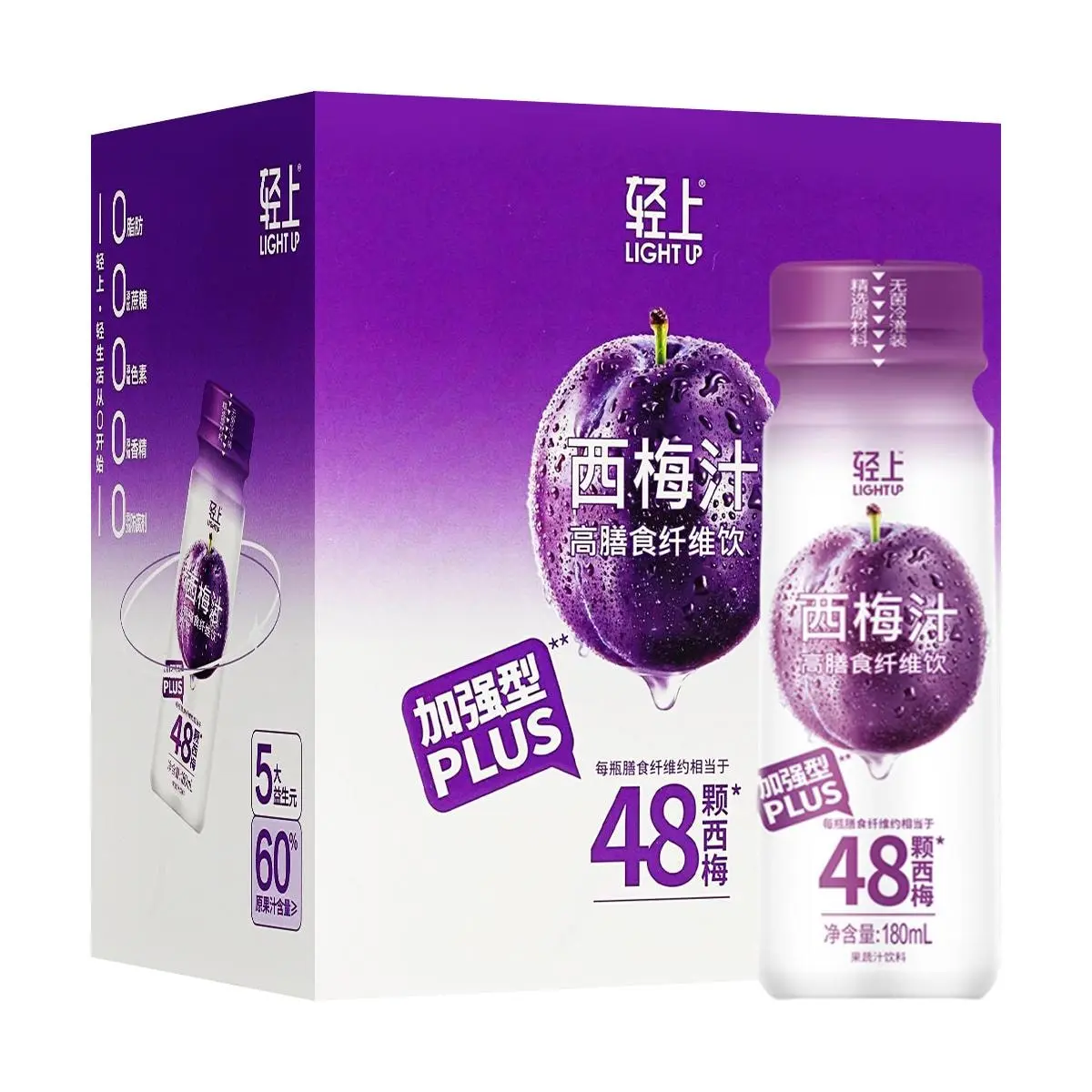 LIGHTUP Prune Juice PLUS - 180ml x 6 Bottles | 48 Prunes Fiber Per Bottle | 0 Fat 0 Sugar | Refreshing & Great for After Meals