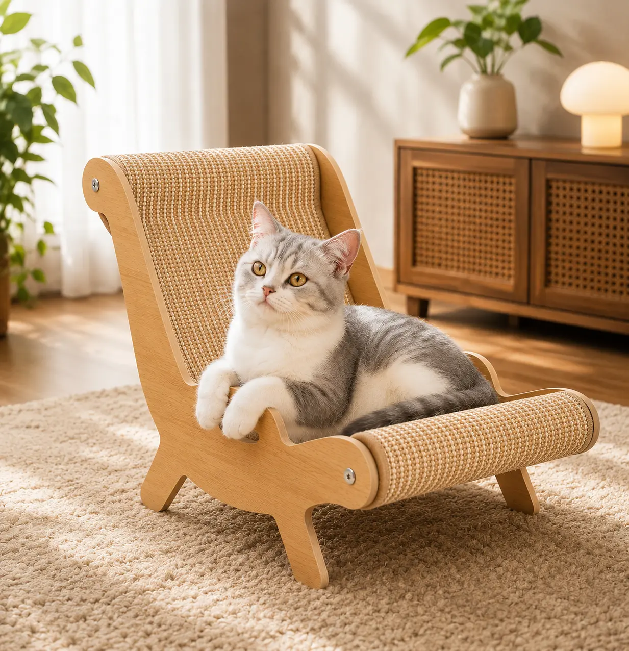 Modern Cat Lounge Chair with Sisal Scratching Surface, Comfortable Cat Bed for Kittens & Adult Cats, Durable Scratch Resistant Pet Furniture