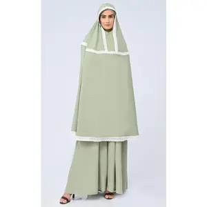 Maghrib Modest Olive Lace Detailing Khimar Prayer Dress For Women - Final Sale
