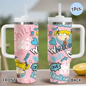 Cartoon R-Rugrats Vacuum Flasks 40oz Stainless Steel Vacuum Insulated Tumbler with Handle & Straw | Leak-Resistant Travel Mug | Long-Lasting Cold Drinks | Iced Coffee & Water Cup for Office, Gym & Travel