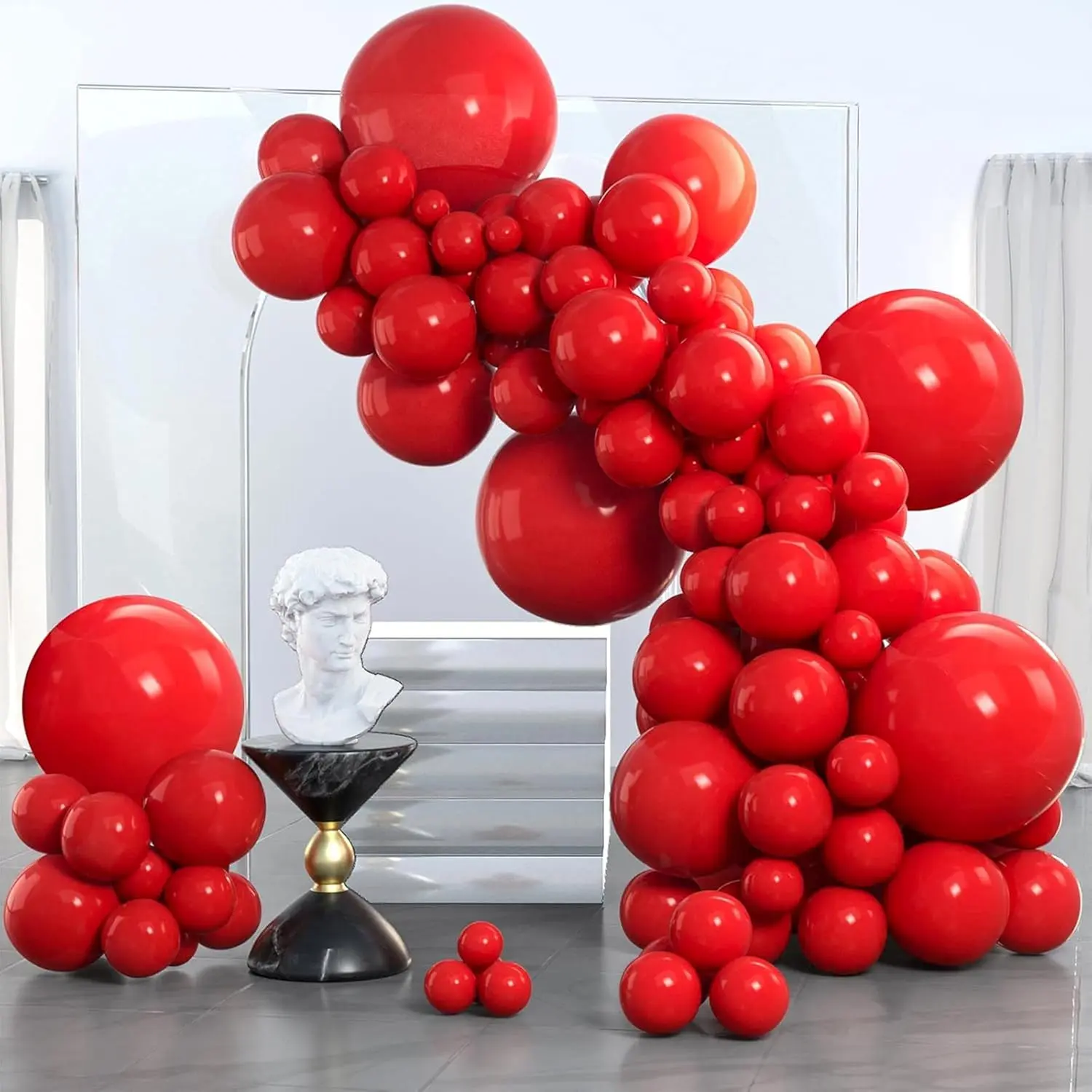 AsBalloon 130Pcs Red Multi Size Matte Latex Balloon Arch Garland Kit Thick Elastic Balloons Not Easy To Break For Valentine’s Day Wedding Birthday Anniversary Holiday Backdrop Decor RedBalloonArchKit PartyGarlandSet ValentineDecorSupplies