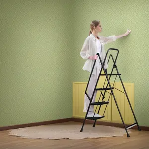 Lightweight Folding 4 Step Ladder with Wide Anti Slip Pedal & Safety Handle Sturdy Steel for Home Kitchen Office Ergonomic Design Portable Space Saving