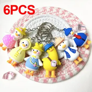 6-Pack Cute Duck Keychains, Perfect Bag Charm for Handmade Totes, Adorable Animal-Shaped Key Rings, Perfect Gift for Kids & Adults, Durable Plastic Material, Ideal for Daily Use