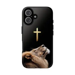Christian Cross Lion Faith Phone Case, Religious Bible Verse Spiritual Cover for IPhone & Samsung, Protective Gift for Believers Men Women