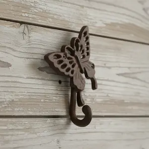 Butterfly Wall Hook, Cast Iron Nature Garden for Keys or Towels