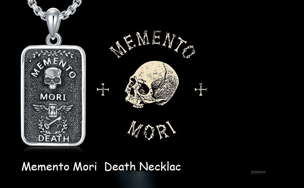 Memento Necklace for Men 925 Sterling Silver Memento Vivere Pendant Necklace Gothic Skull Pendant Amulet Jewelry -Gold
