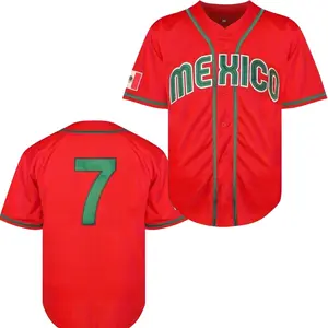 Men's Letter & Number Print Short Sleeve Mexico Baseball Jersey, Loose Sporty V Neck Baseball Top, Men's Sport & Outdoor Clothing for All Seasons, Boys Clothing #7 #34 #56 Christmas gifts