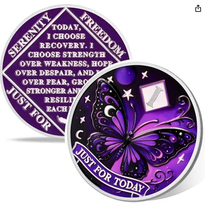 1-25 Year Moonlit Butterfly of Hope 1 Year Sobriety Coin, Affirmation AA Chips, Addiction Recovery One Year Sober Coins, Celebrating Recovery Anniversary Token, NA AA Sobriety Gifts for Men Women