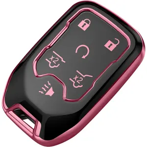 for Chevy Key Fob Cover Soft TPU Full Protection Key Shell Case Compatible with 2017-2021 Chevrolet Silverado Suburban Tahoe GMC Acadia Sierra Terrain Yukon (Pink, 6 Button)