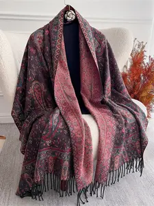 Women's Fashion New Winter Jacquard Scarf Thick Warm Headscarf Outdoor Windproof Shawl, Stylish Knitted Accessory for Cold Weather muslim hijab, Paisley Print Shawl