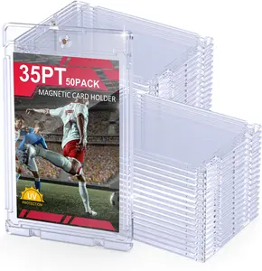 50ct Magnetic Card Holder, 35pt One Touch Card Holder, U-V Protectors Hard Plastic for Trading Cards, Magnet Case, Sports, Game, Football, Baseball