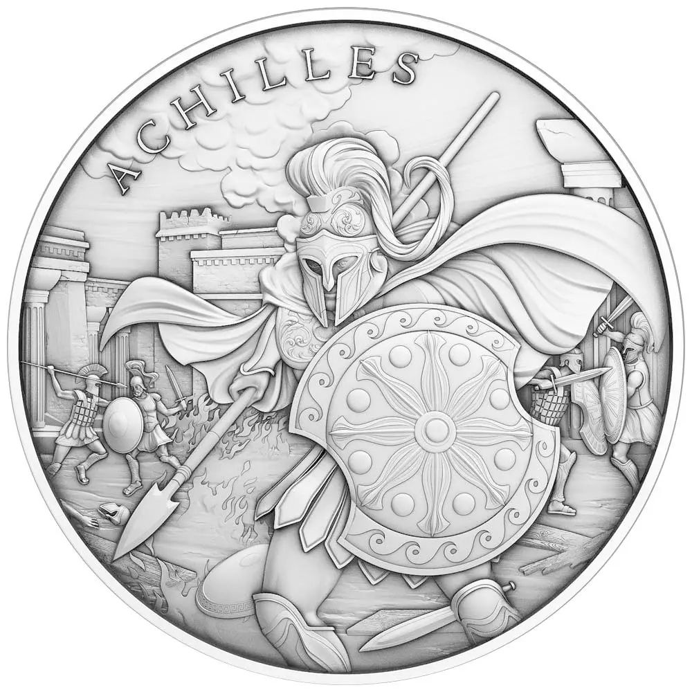 1 Troy oz Achilles Design .999 Fine Silver Round