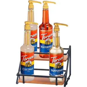 Coffee Syrup Rack Organizer, 2-Tier 6 Bottles Syrup Holder Stand, Syrup Storage Shelves for Coffee Bar Coffee Station, Multi-use Kitchen Spice Rack Wine Rack for Syrup Wine Dressing