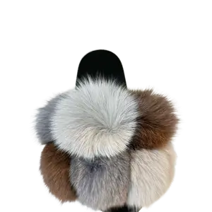 Women's Faux Fur Slides, Open Toe Cute Fur Slippers, Indoor or Outdoor Flipflop Stylish