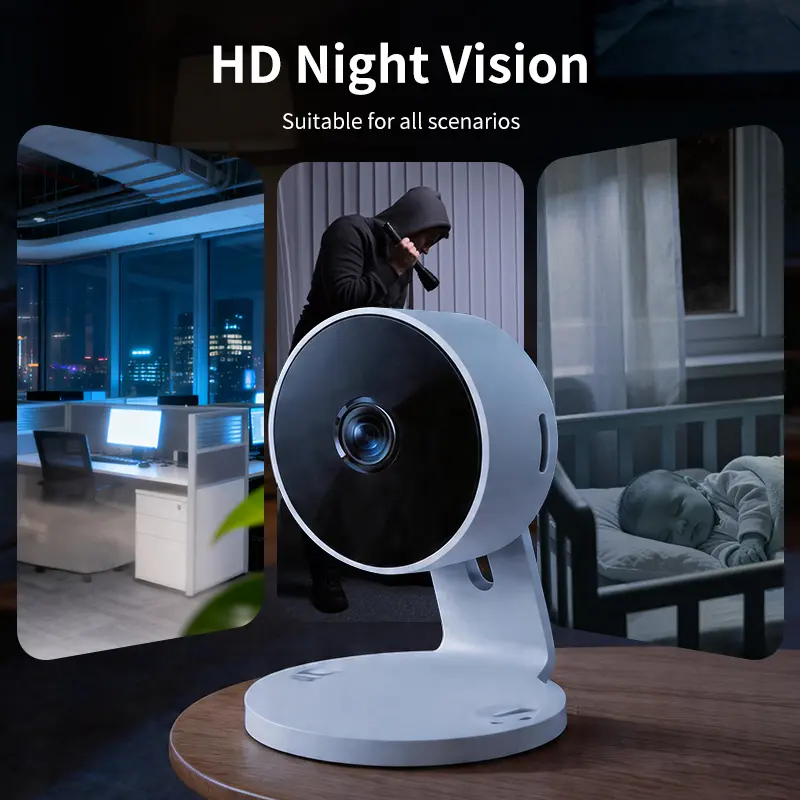 Home Security Wi-Fi Smart Surveillance Camera with 1-Touch 911 Alert, 2-Way Audio Voice Intercom, Human/Animal Intelligent Detection, HD Display, Motion Detection