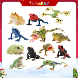 12Pcs Frog Toy Figurines Playset, Plastic Rainforest Woodland Animals Toy Frogs Set with Realistic Poison Dart Frog, Cake Topper Party Favor Garden Flowerpot Plants Decor