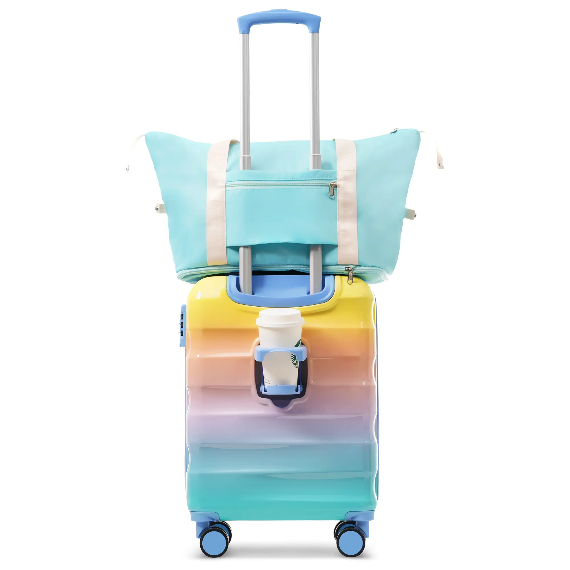 20" Carry-On Luggage Set with Cup Holder Lightweight Glossy Hardshell Suitcase 360° Spinner Wheels TSA Lock 2-Piece for On-the-Go Travelers