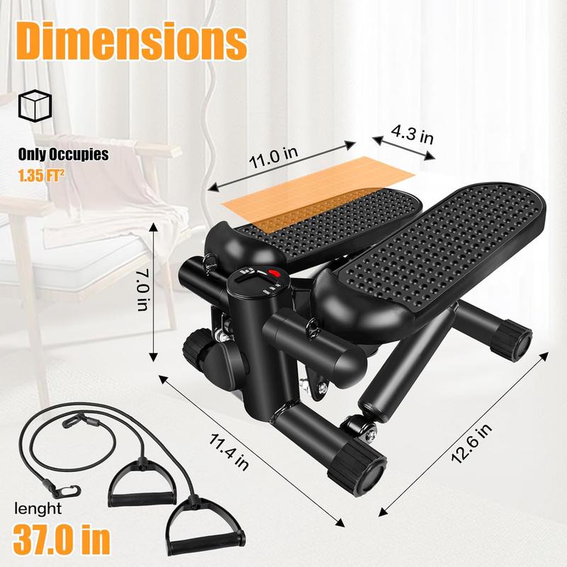 Home Workout Mini Stepper for Full Body Toning Stair Machine with Resistance Bands Small Space Friendly