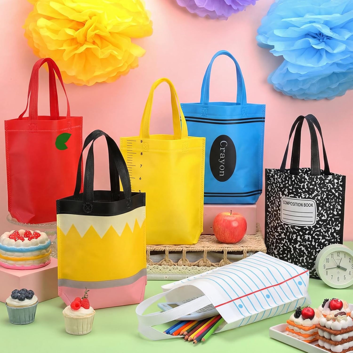 Graduation Goodie Bags Pencil Gift Bags Non Woven Crayon Handbags Crayon Bags Party Favors Bag for Student Teacher Christian,Birthday Thanksgiving Back to School Welcome First Day of School Graduation Gift,Classroom Gift Exchange