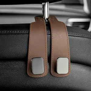 2PC PU Leather Car Seat Back Hook, Hidden Metal Hook for Phone Holder and Organizing Accessories -