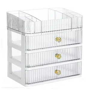 COOLBEAR Makeup Organizer for Vanity, Bathroom Organizer Countertop with 3 Large Drawers, Cosmetic Storage Box for Skincare Cream Perfume Lipstick on Bathroom Dresser Counter