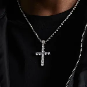 Unisex Cross Pendant Necklace Stainless Steel Matching Chain Hip Hop Fashion Accessory for Daily Wear or Party