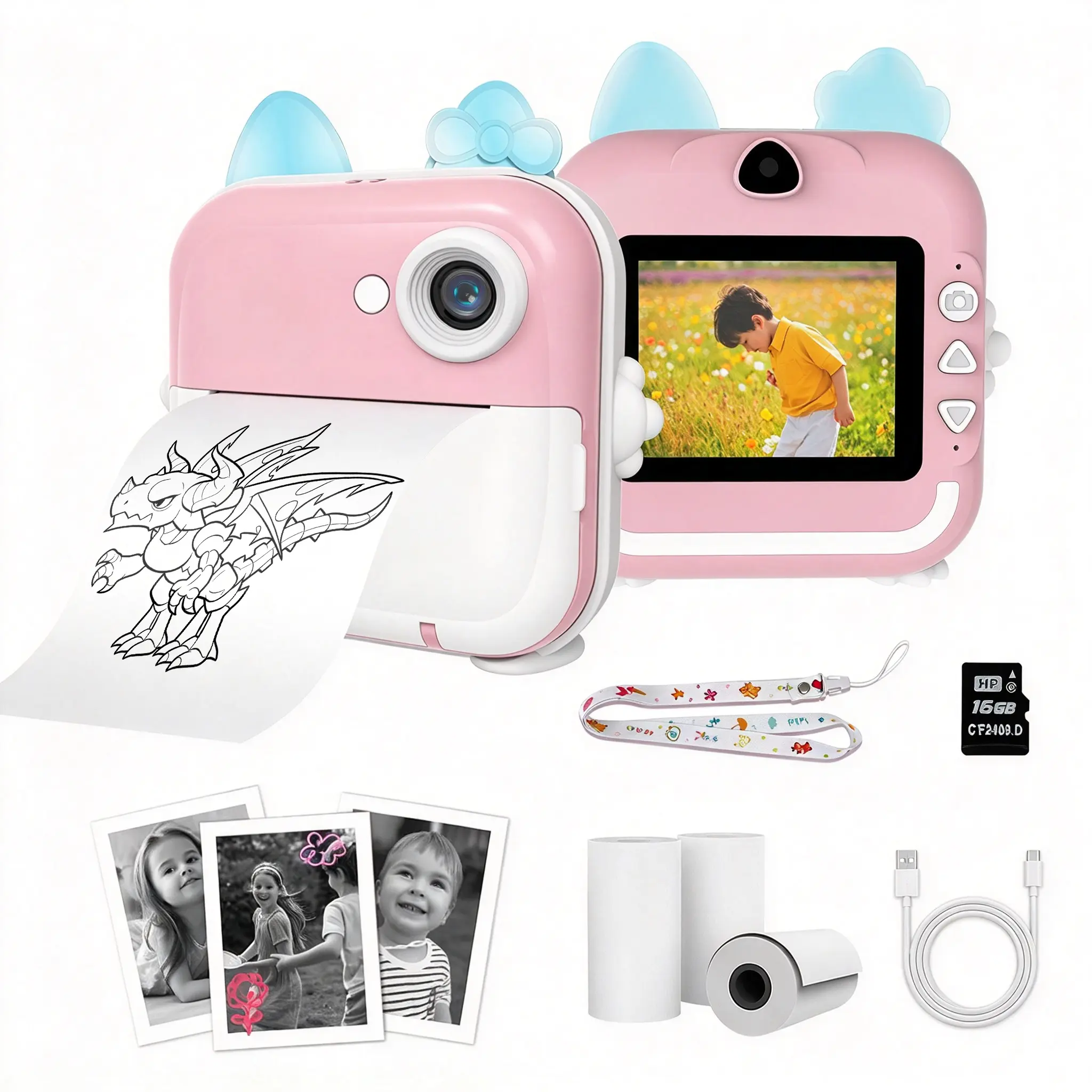 Mini AI Smart Instant Print Camera, Rechargeable Digital Printer with Object Recognition, Photo Retouching & Voice Companion, Built-in ChatGPT, 16G TF Card, 3 Rolls Paper and Type-C Cable, Holiday Gift
