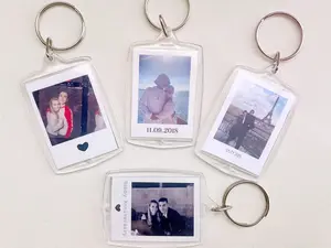 CavellaCo Custom Photo Keychain Double Sided Acrylic Polaroid Style Gift Cropped Keyring 2.2 x 1.6 inches Personalized for Couples