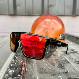 Elite Alpha – ANSI Z87.1 Safety Glasses (Black Frame + Red Mirror Lens + Smoke Side Shields)