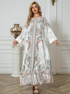 women's floral print longsleeves dress, chic elegant round neck long dress for party holiday wedding guest, ladies clothes for all seasons, womenswear, wedding gown