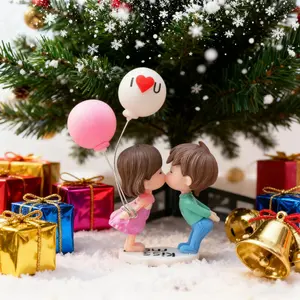 Sweet Nest Romantic Kissing Couple Figurine with I LOVE U Balloons | Mini Desktop Size Hand-Painted Resin Decor, Durable Anti-Slip Base | Perfect for Couples, Valentine’s Day, Birthdays, Desk/Bedroom Decor to Create Sweet Loving Vibe