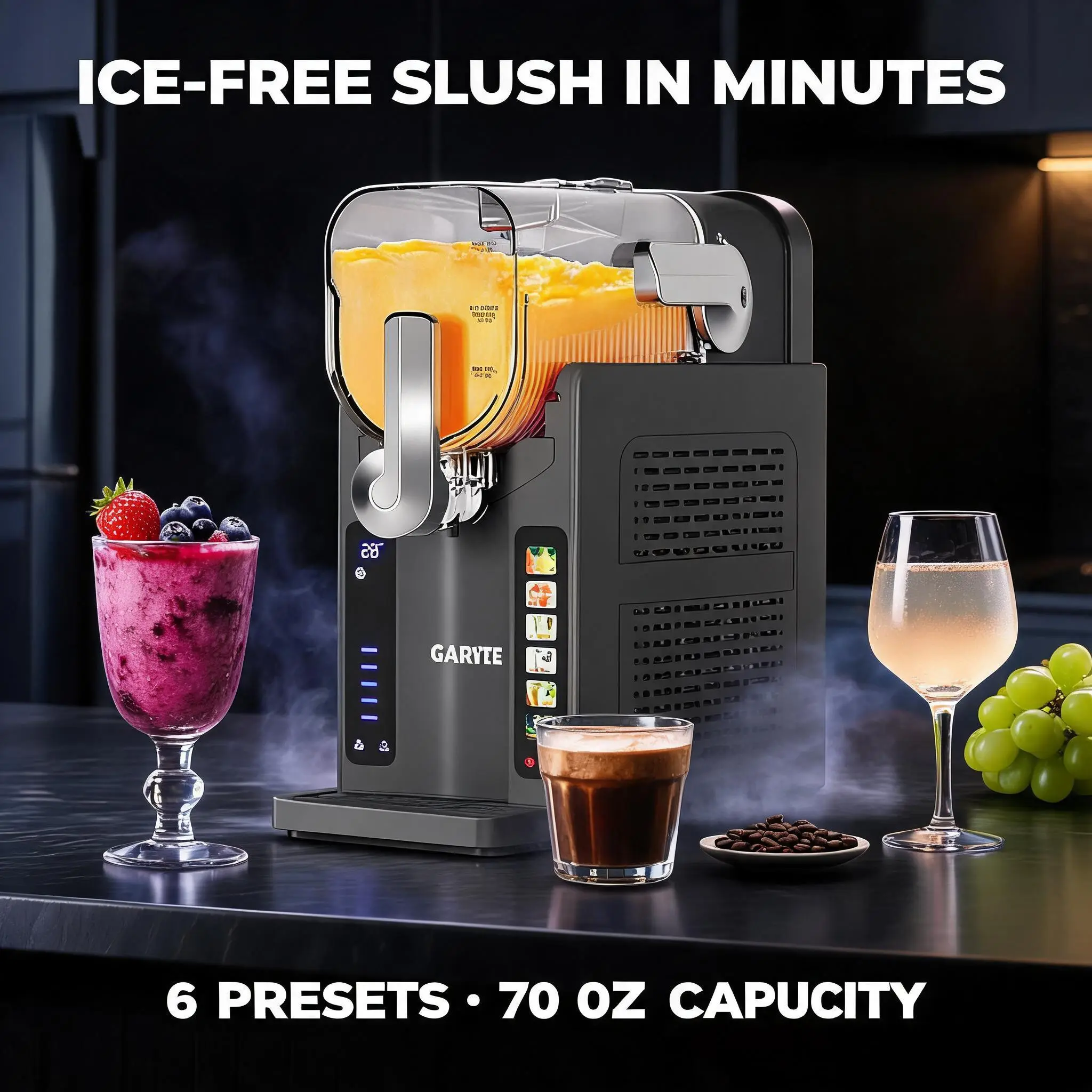 Garvee Home Slushie Machine with LED Display and 6 Preset Programs, No Ice Needed, Large 70 Ounce Capacity for Margaritas, Frappés, and Frozen Drinks