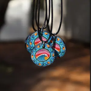 Beach Wave Black Cord Necklace | Leather cord necklaces | Summer jewelry | Hippie pendant necklaces | Bohemian jewelry | Surfer necklaces